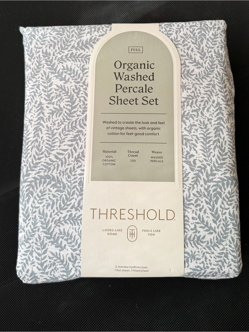 Brand New Organic Washed Percale Sheet Set - Leaf Print (Full)